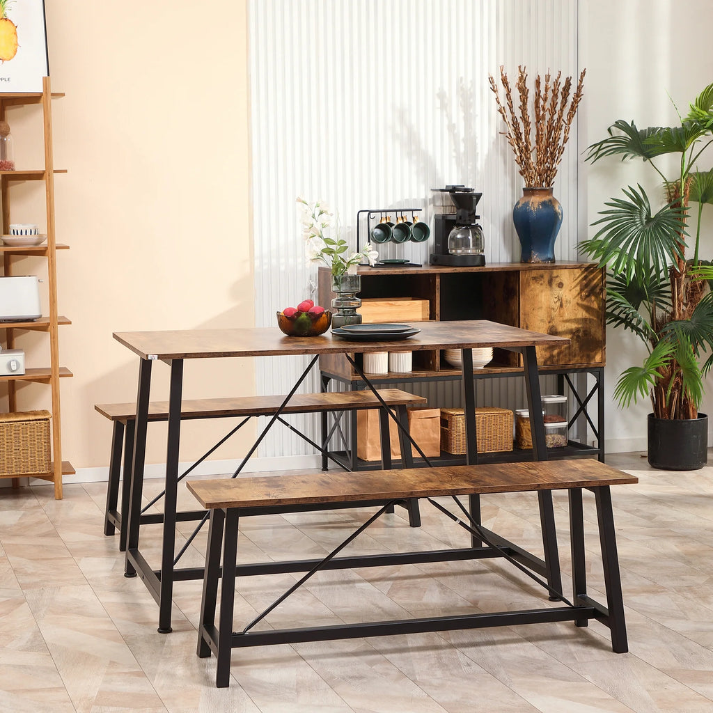3-Piece Dining Table Set with Two Benches H958223