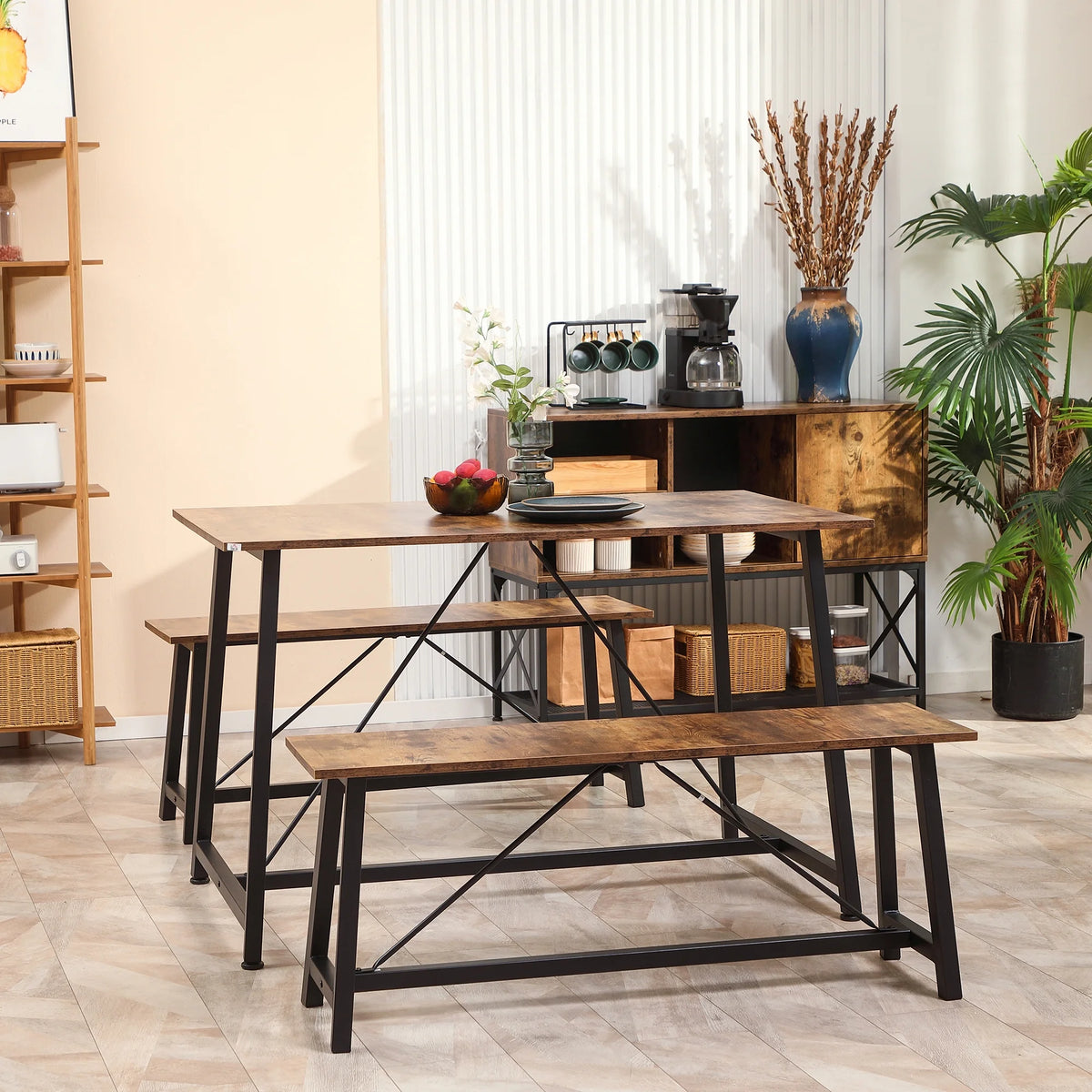 3-Piece Dining Table Set with Two Benches H958223