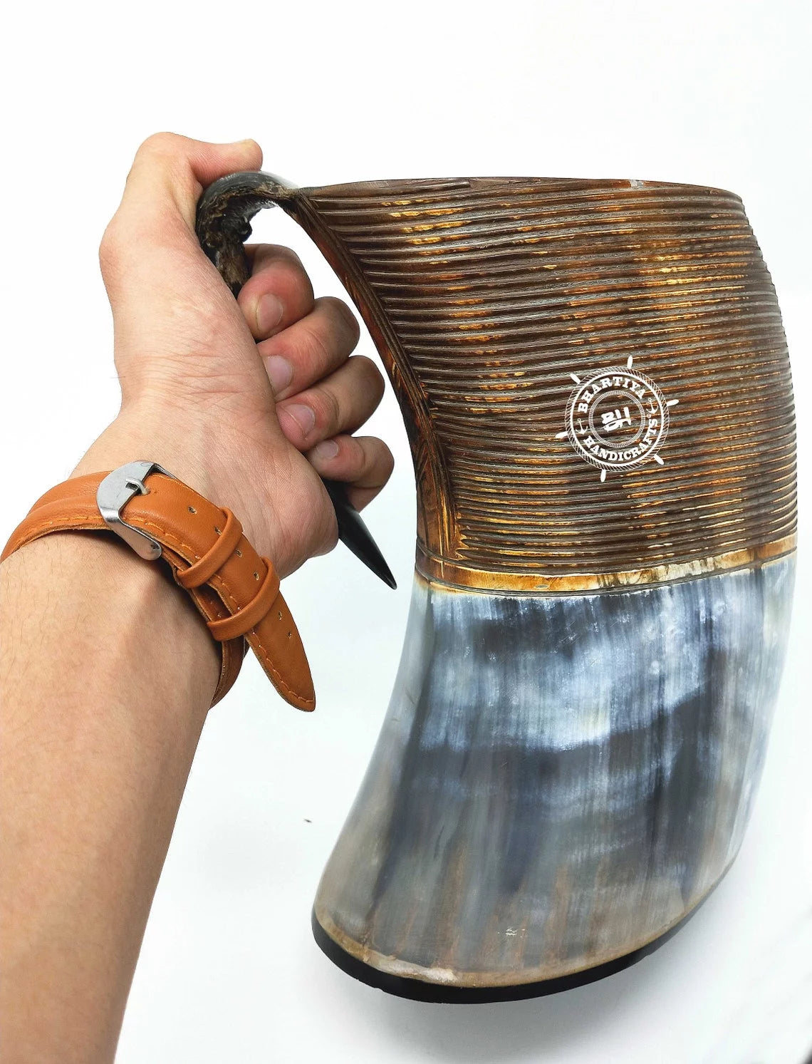 Glass Viking Drinking Horn Mug Tankard XL 40 oz W7438