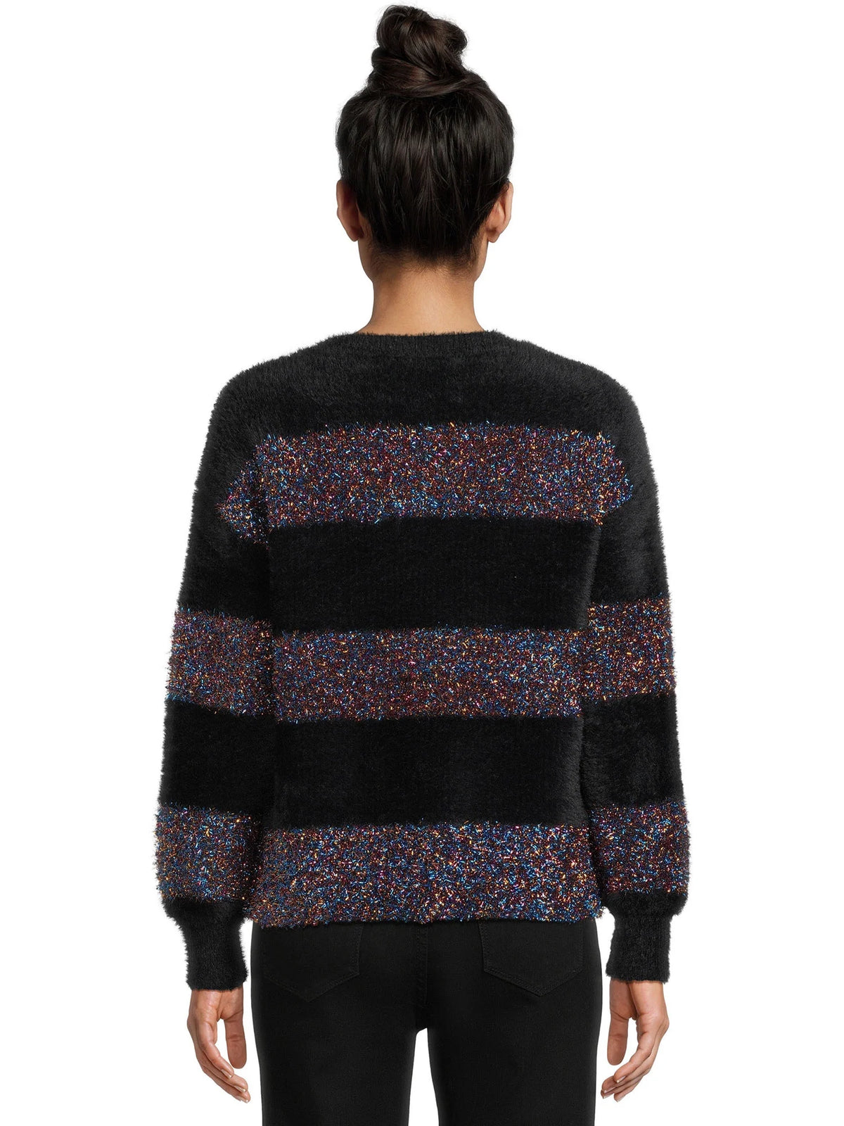 Metallic Stripe Pullover Sweater with Long Sleeves U55646