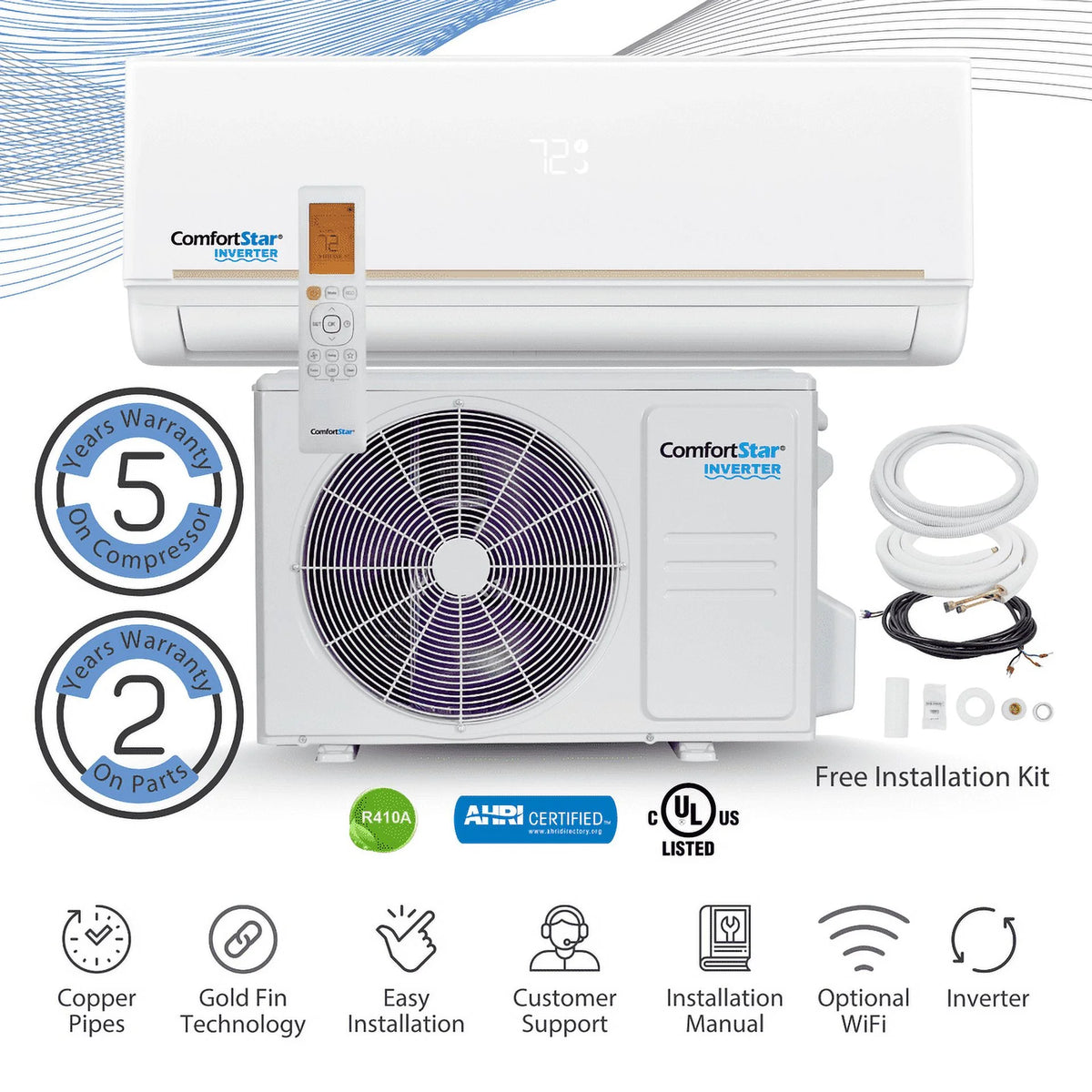 12,000 BTU 21 SEER2 Ductless Mini-Split Air Conditioner Full Set 110V E53178