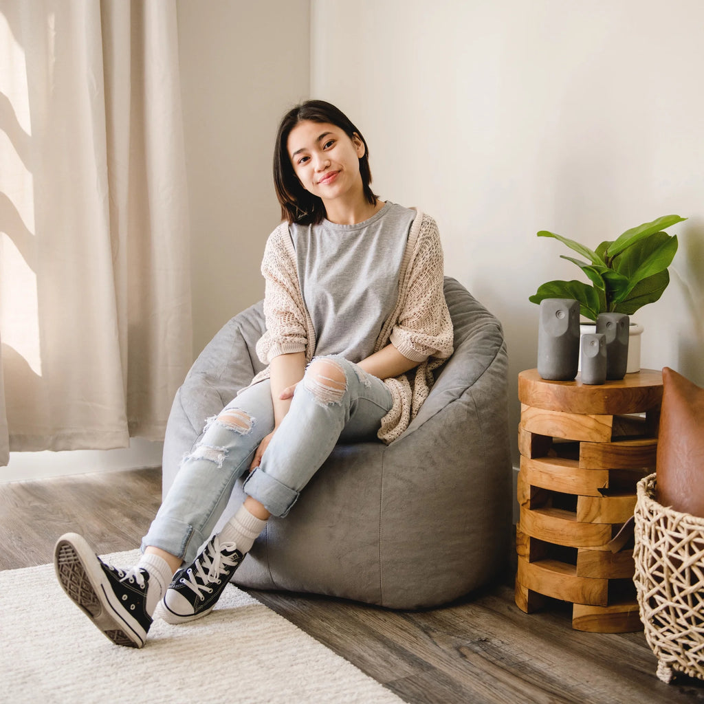 Plush Gray Bean Bag Chair Q9732