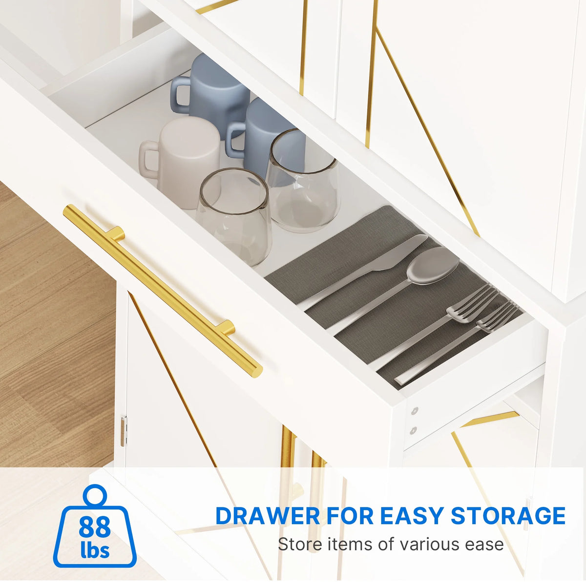 White 4 Door Freestanding Kitchen Pantry Storage Cabinet with Drawer and Adjustable Shelf F48403