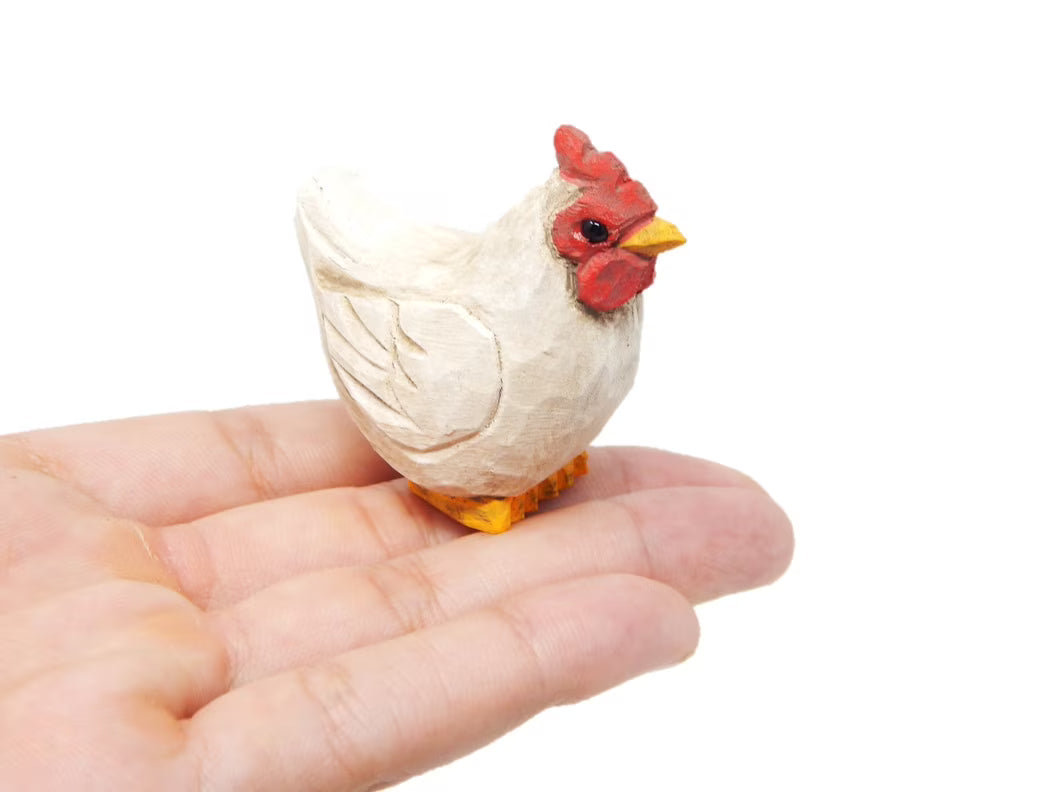 White Hen Wooden Carving Miniature Figurine G638509