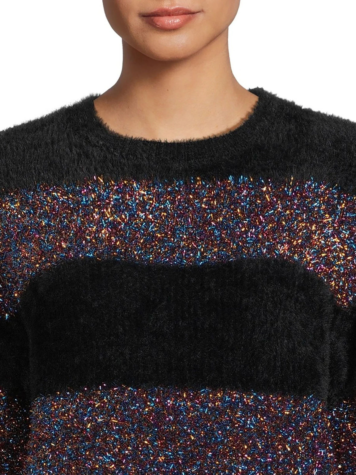 Metallic Stripe Pullover Sweater with Long Sleeves U55646