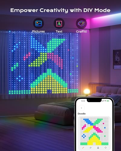 400 RGBIC LEDs Smart Curtain Lights with APP, IP65 Waterproof Color Changing String Lights A10209